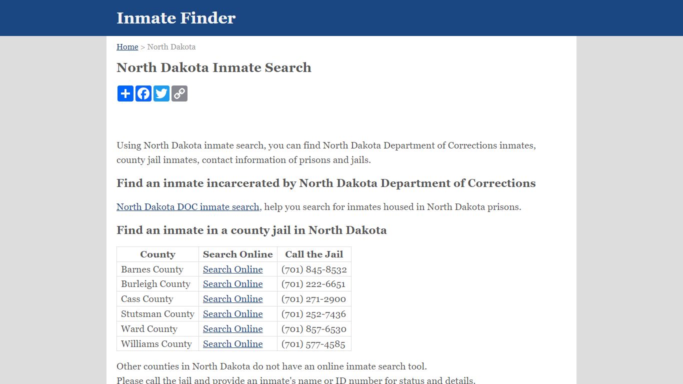 North Dakota Inmate Search